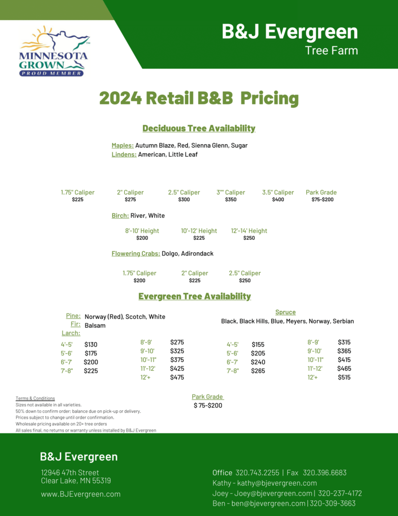 Landscape Tree Pricing - B&J Evergreen